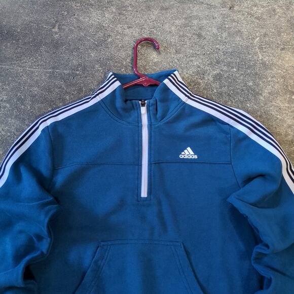 Adidas Crop Sweater Womens XS Blue Mock Neck Pocket Sweatshirt 1/4 Zip - Picture 2 of 8